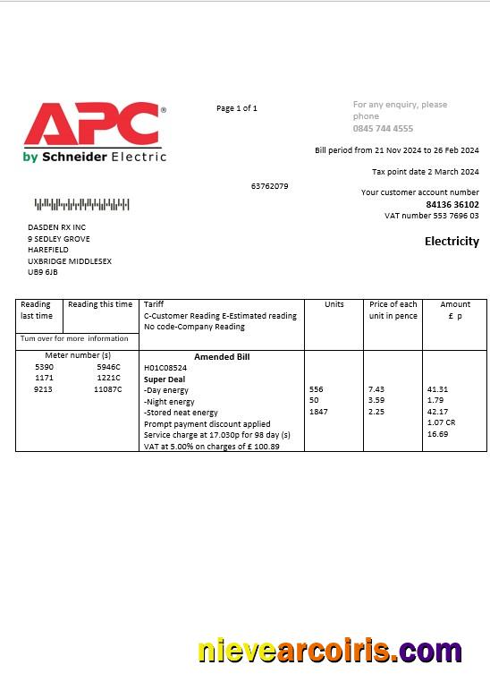 United Kingdom APC electricity business utility bill
